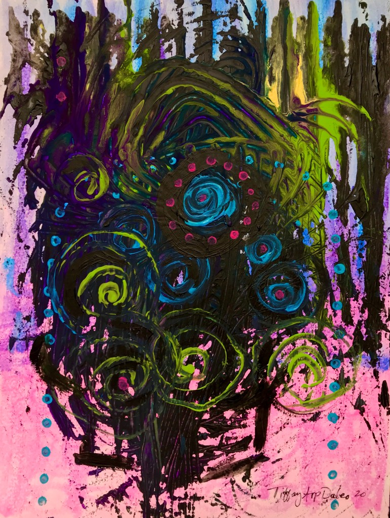 9" x 12" Mixed media on paper, "Masked ad Feathered"