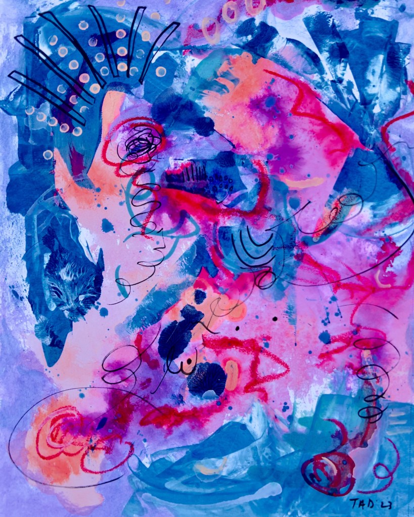 11" x 14" Mixed media painting on paper "Fly Fish" by Tiffany Arp Daleo