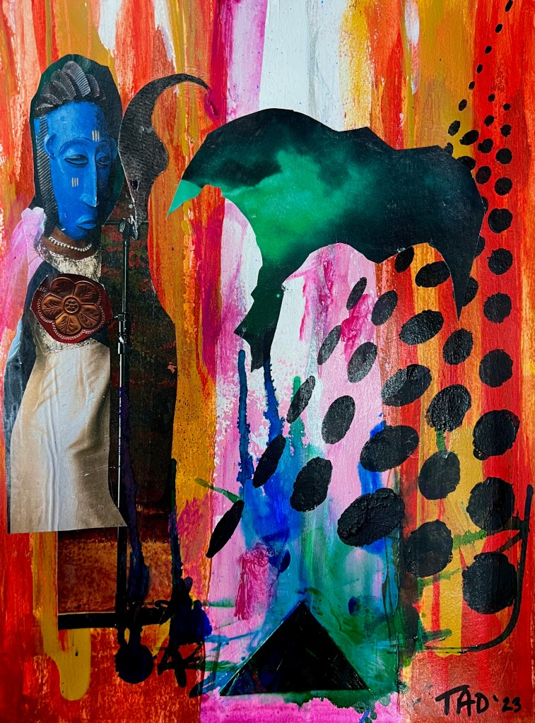 "Folklore" is 11" x 14" mixed media collage in my sketchbook! 